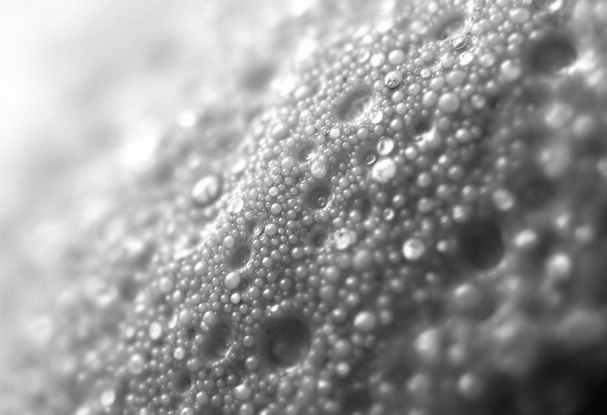 Extreme crop, skin surface. Follicular openings at working distance.