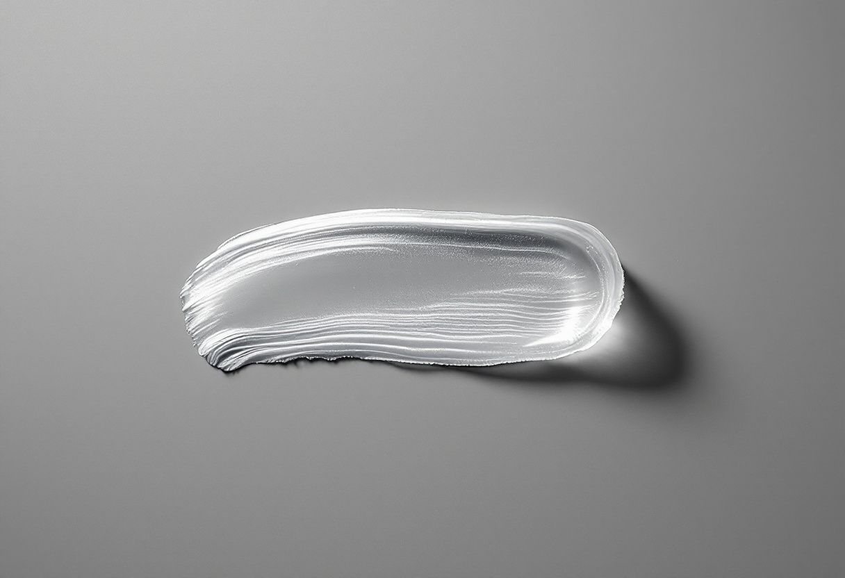 Studio still life. Gel form on seamless grey under hard top light.
