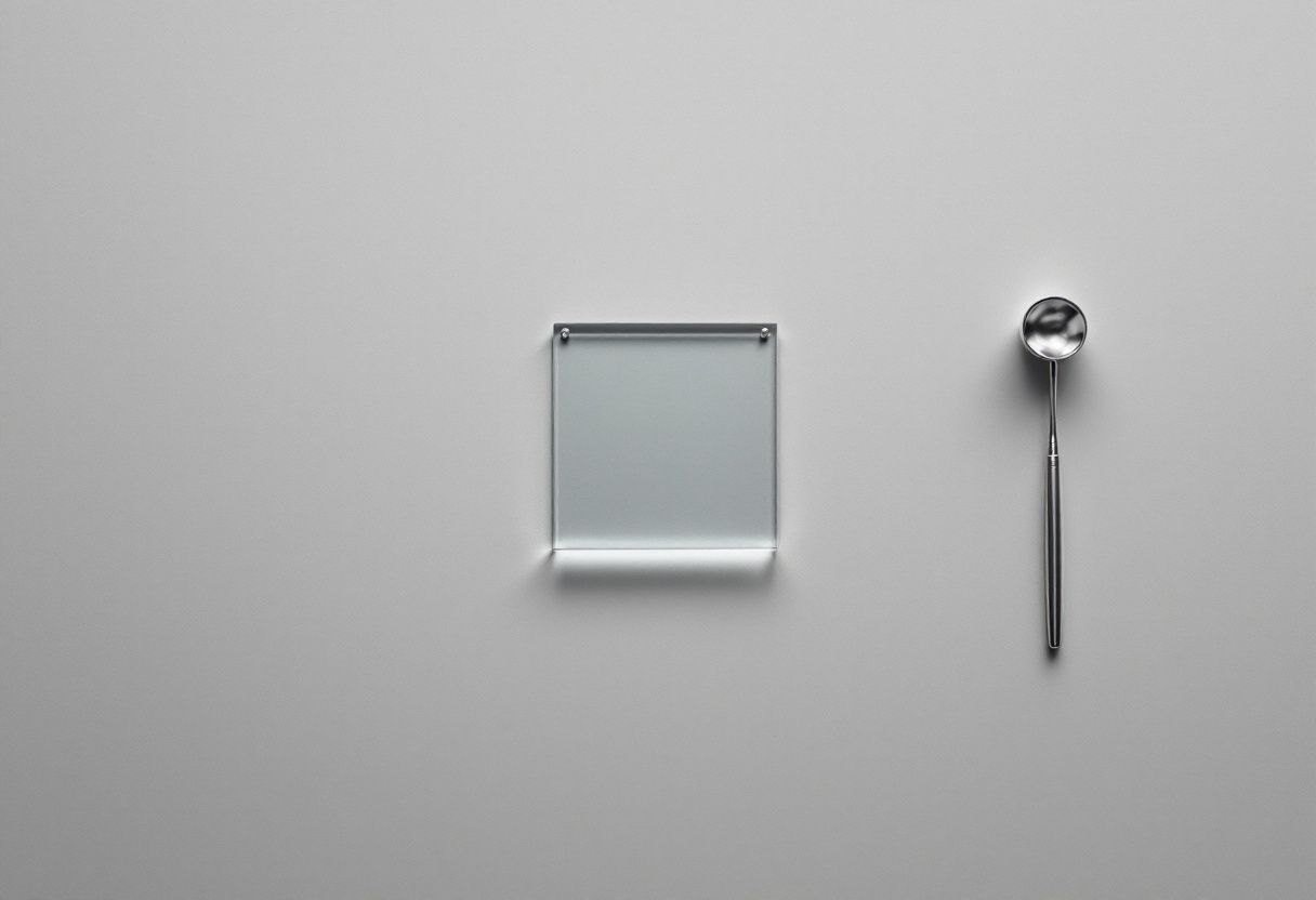 Instrument and glass on seamless grey. The boundary of a routine.