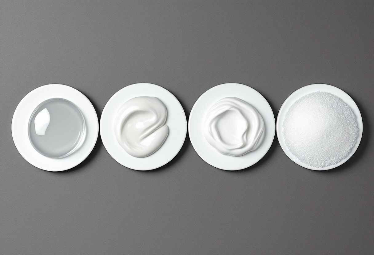 Sequence study. Four forms in fixed order on seamless grey.