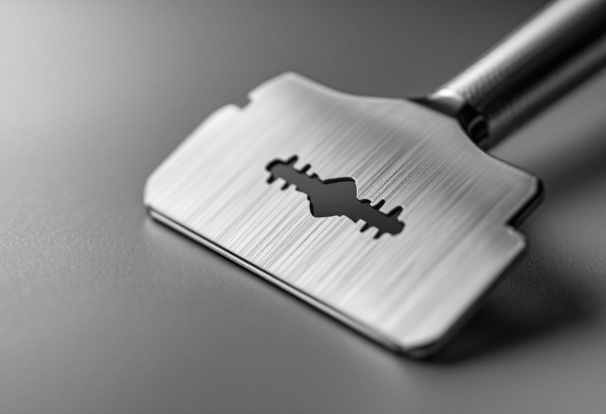 Blade edge macro. Cutting height determines whether a hair re enters the skin.